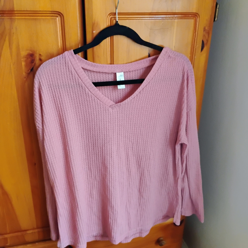Elegant Mauve Long Sleeve V-Neck Top